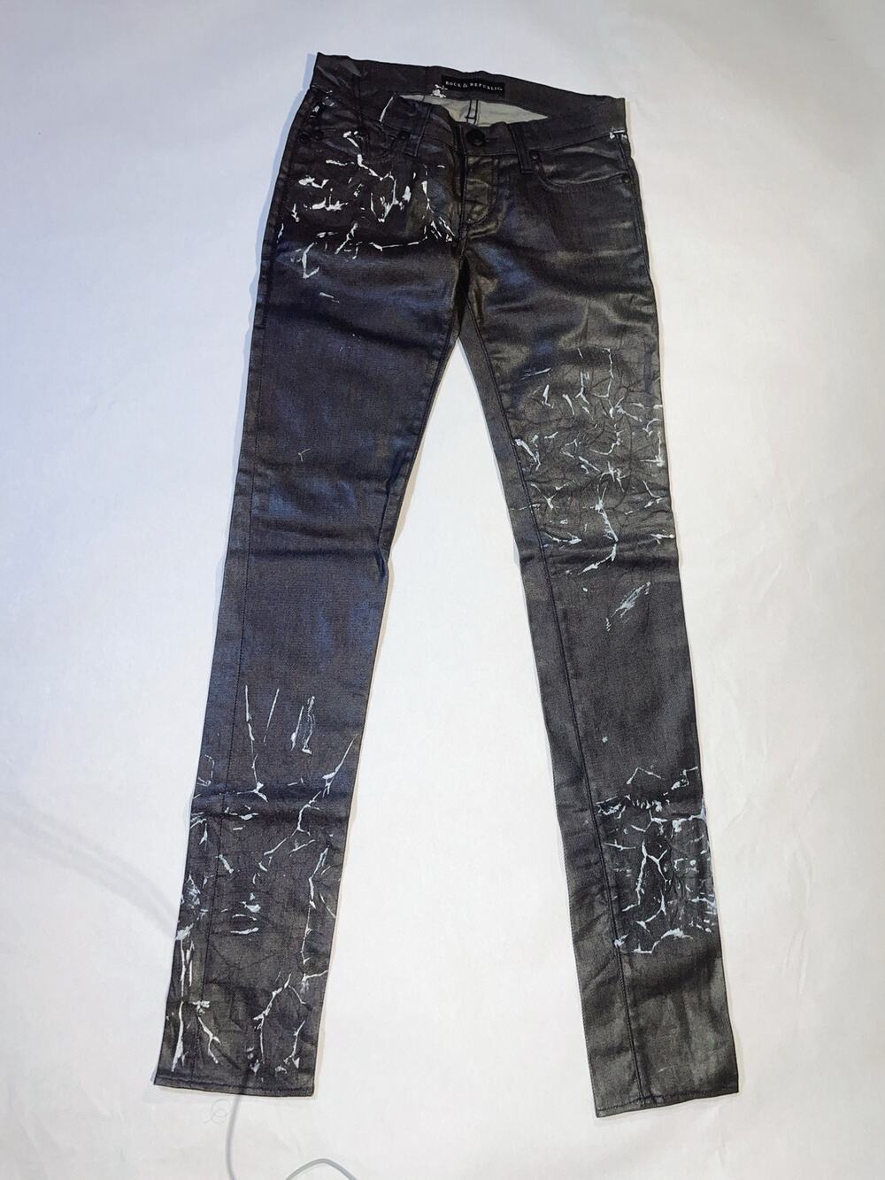 Rock & Republic Coated Painted Splatter Jeans - Womens Size 25 - Black
